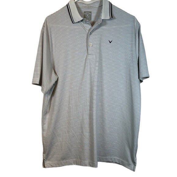 Men's Callaway White Navy Blue Golf Polo Performance Shirt Size Med EUC #1721-LA - Picture 1 of 6